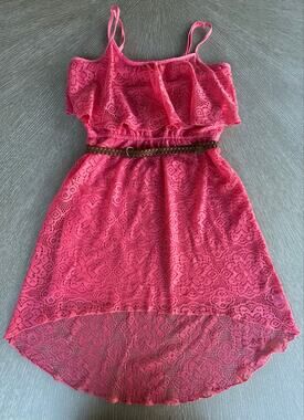 Almost Famous Hot Pink Lace High-Low Dress with Braided Belt Beach Brunch Size M